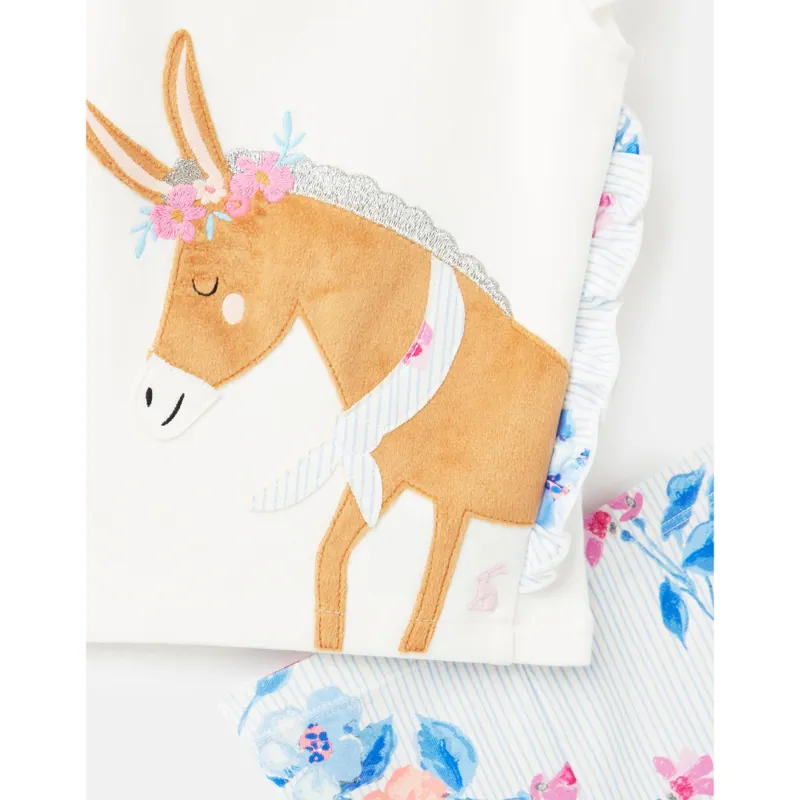 Joules Paula Applique Shortie Set - White Donkey -1